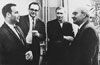 В.А. Каргин (первый слева) со своими учениками. Слева направо Н.А. Платэ, В.А. Кабанов,  В.П. Шибаев Кафедра ВМС, МГУ, сентябрь 1969 года.